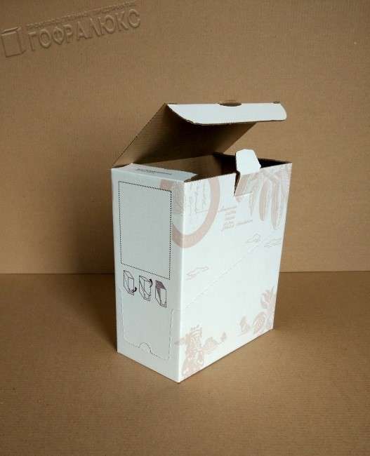 Белый САМОСБОРНЫЙ ГОФРОКОРОБ 2-х цветной печатью  203х78х245мм